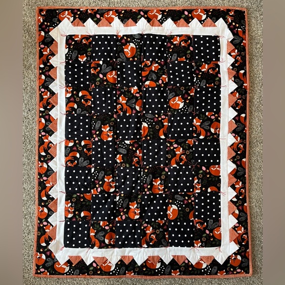 NEW Handmade Fox baby comforter quilt approx size 34.5”x44.5” flannel soft cozy